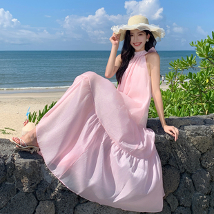 连衣裙绝美蝴蝶结吊带女三亚海边粉色旅游仙女适合裙摆气质沙滩裙