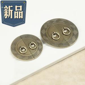 复古圆形纯铜门牌拉手 新中式橱柜衣柜把手 仿古门牌家具铜s配件