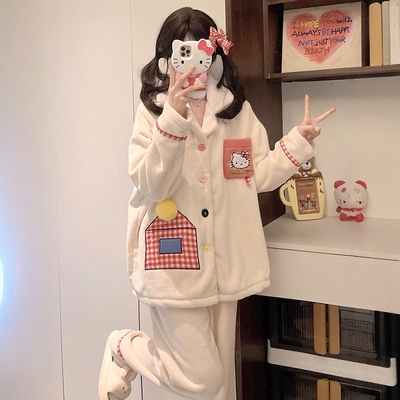 女款秋冬季加厚珊瑚绒家居服套装