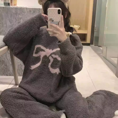 冬季大码软绵绵半边绒睡衣女款