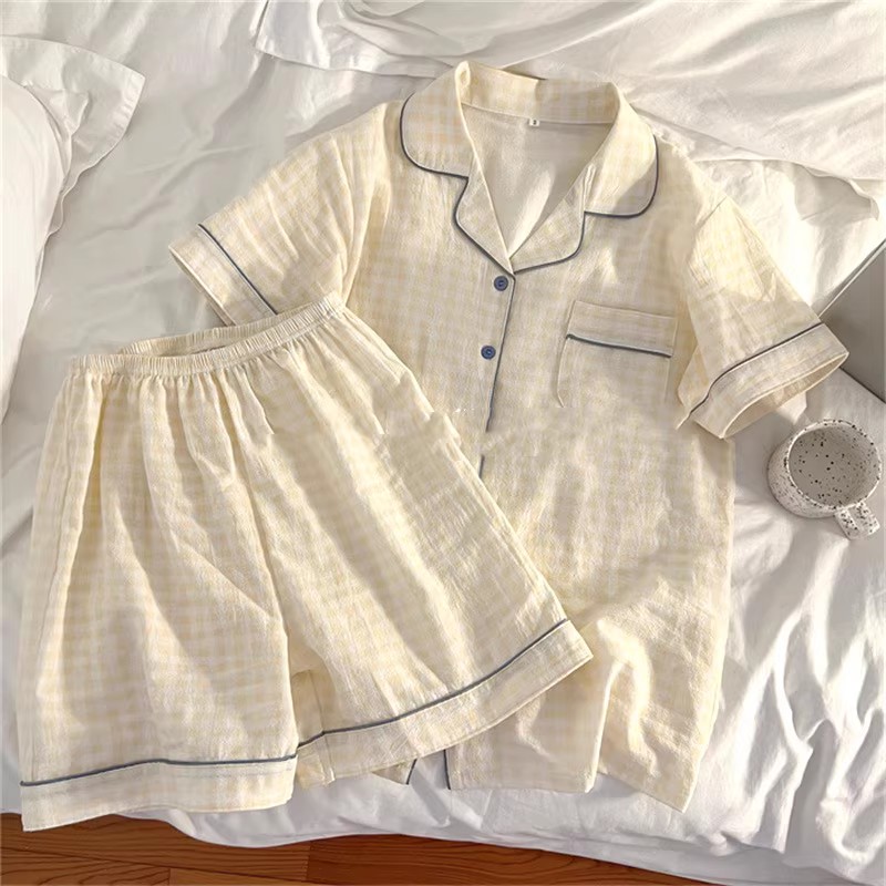女格子控网红短袖家居服套装