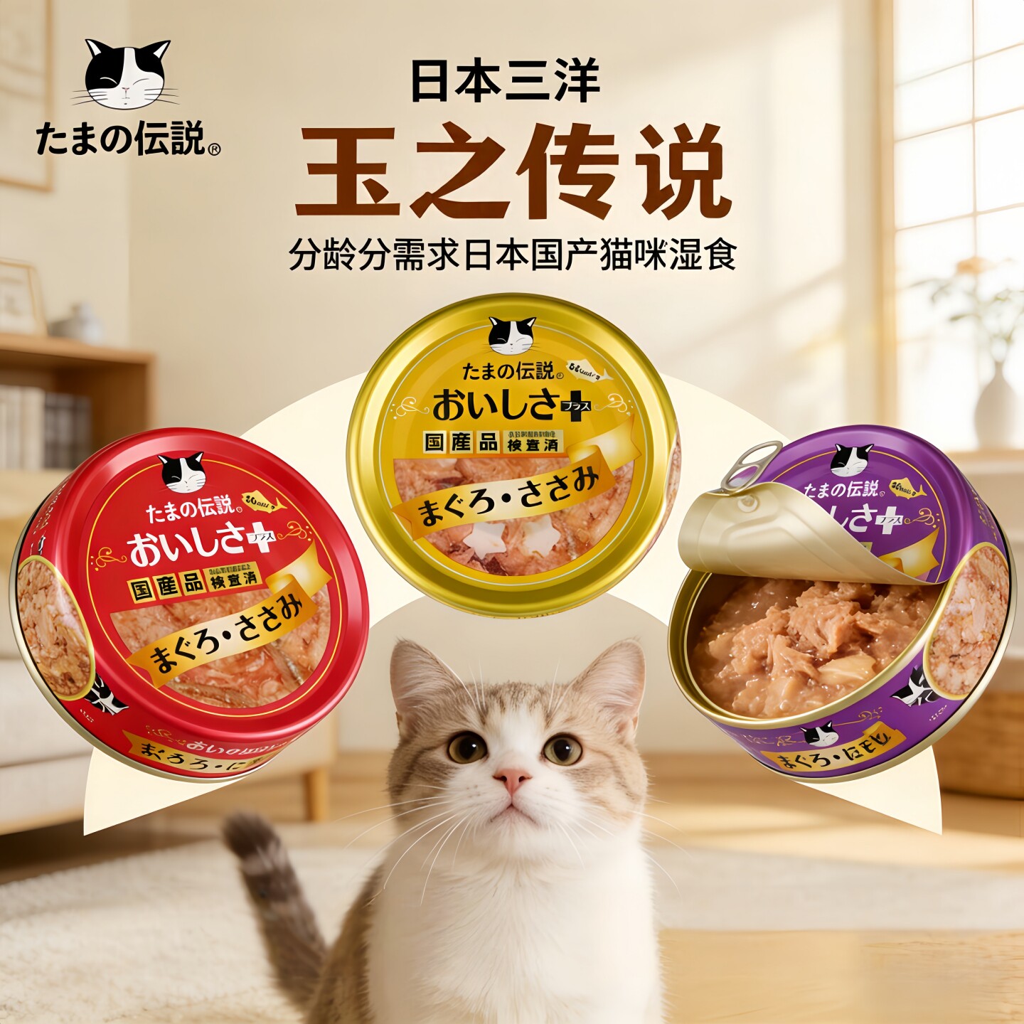 日本进口三洋的传说金枪鱼鸡肉无添加新鲜猫罐头猫咪零食营养补充