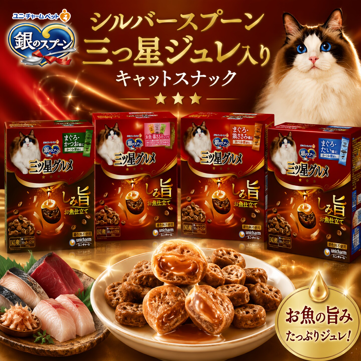 日本进口银勺三星美食家奶油猫饼干浓香脆化毛营养猫零食猫粮盒装