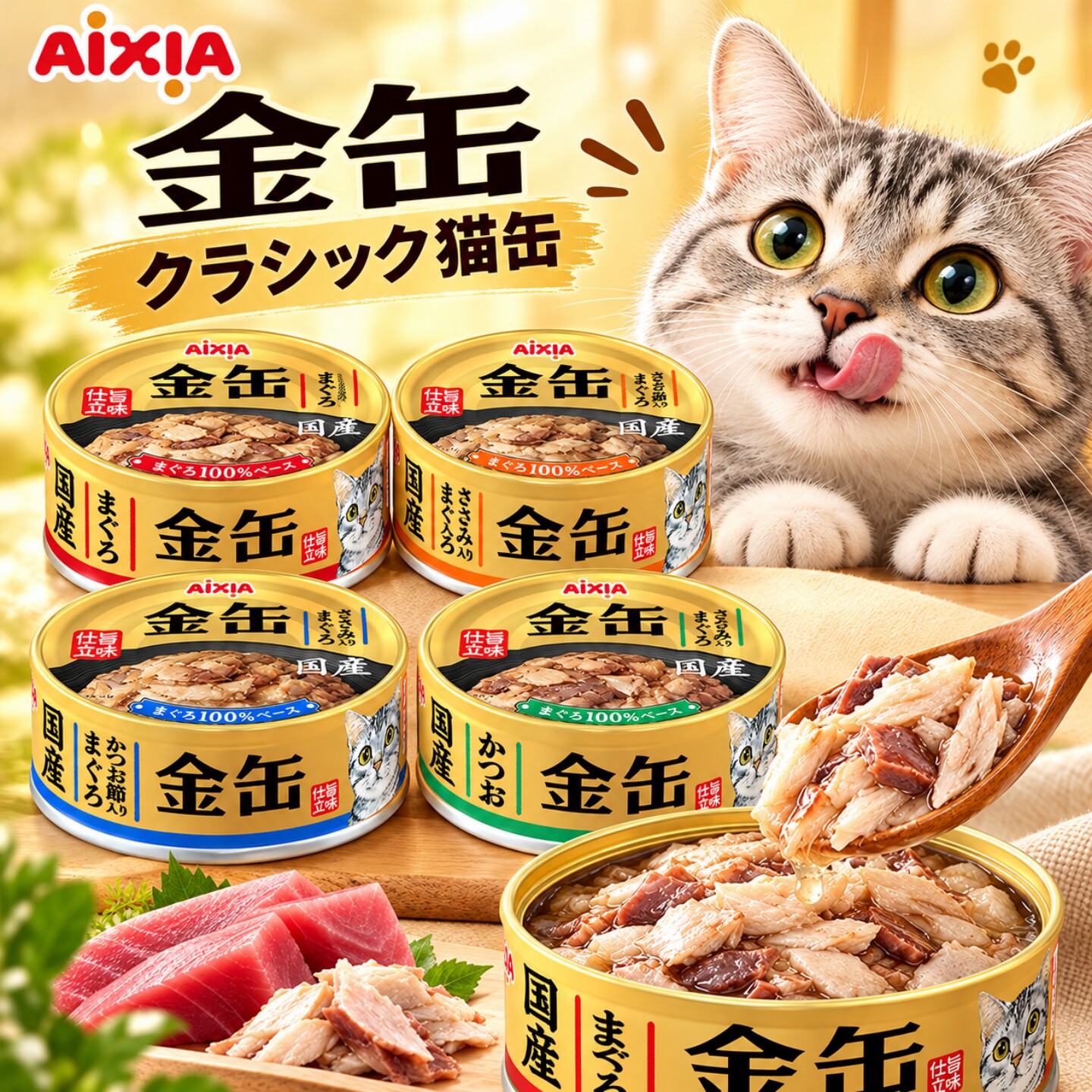 日本进口AIXIA爱喜雅猫罐头金罐浓厚高汤营养成猫老猫湿粮主食罐