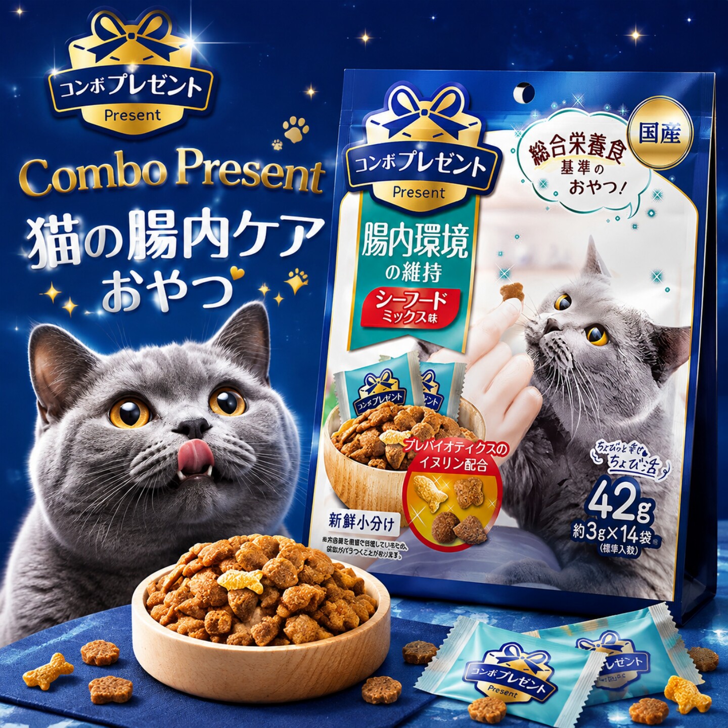 日本combo成猫肠内环境护理保护肠胃老年猫低脂洁齿猫饼干零食