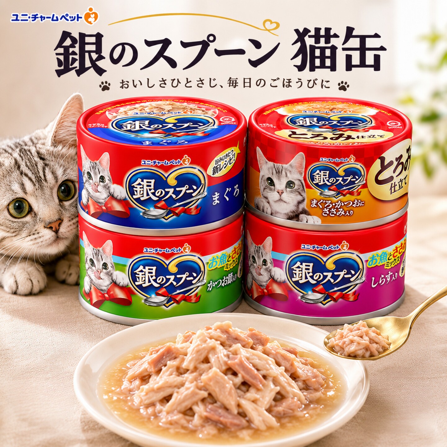 日本进口银勺三星猫罐头奢侈金枪鱼鸡肉海鲜浓厚汤湿粮罐成老猫