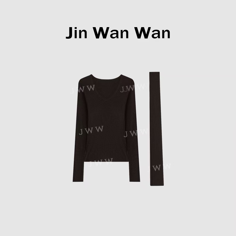 【织纶】气质U领纯色极简风百搭显瘦打底衫（带围脖）881789