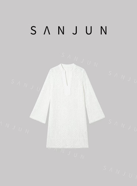 SANJUN【咏雪之茴】法式轻熟风重工刺绣镂空长袖连衣裙 ZS61S066