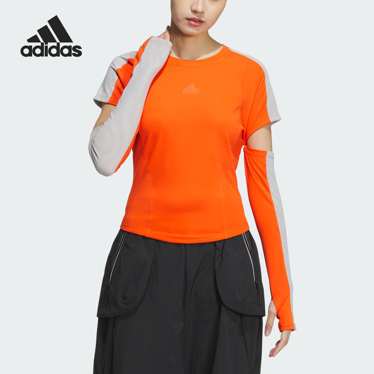 Adidas/阿迪达斯正品FUSTL TEE 女士二合一休闲长袖T恤JJ1574