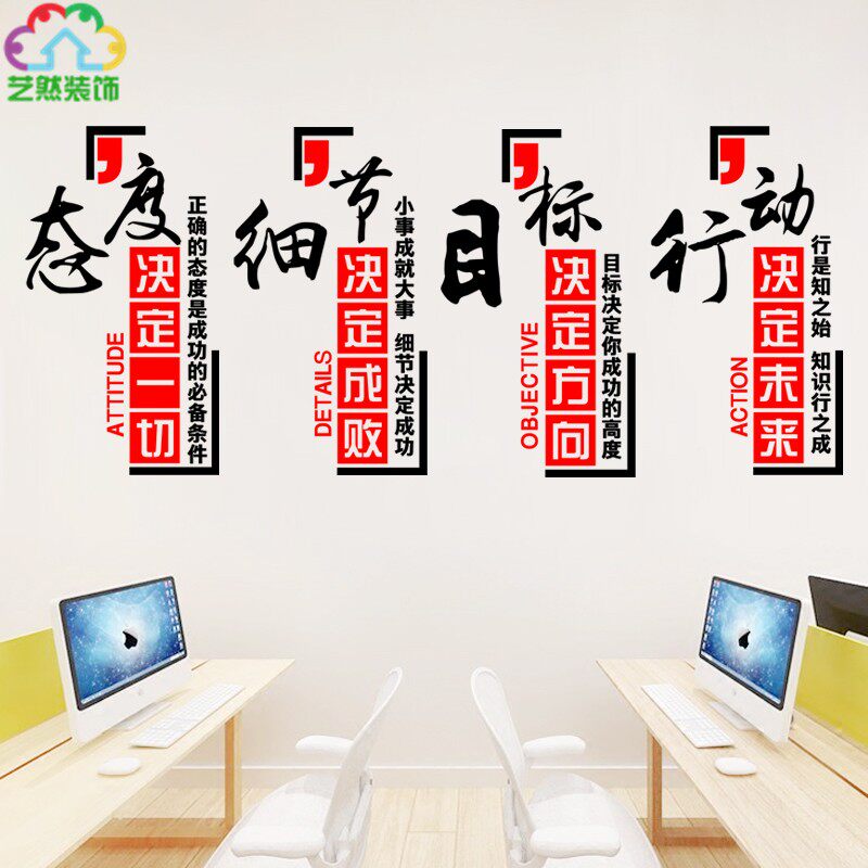 态度细节目标行动电商公司办公室文化柱子竖版励志标语墙贴纸装饰