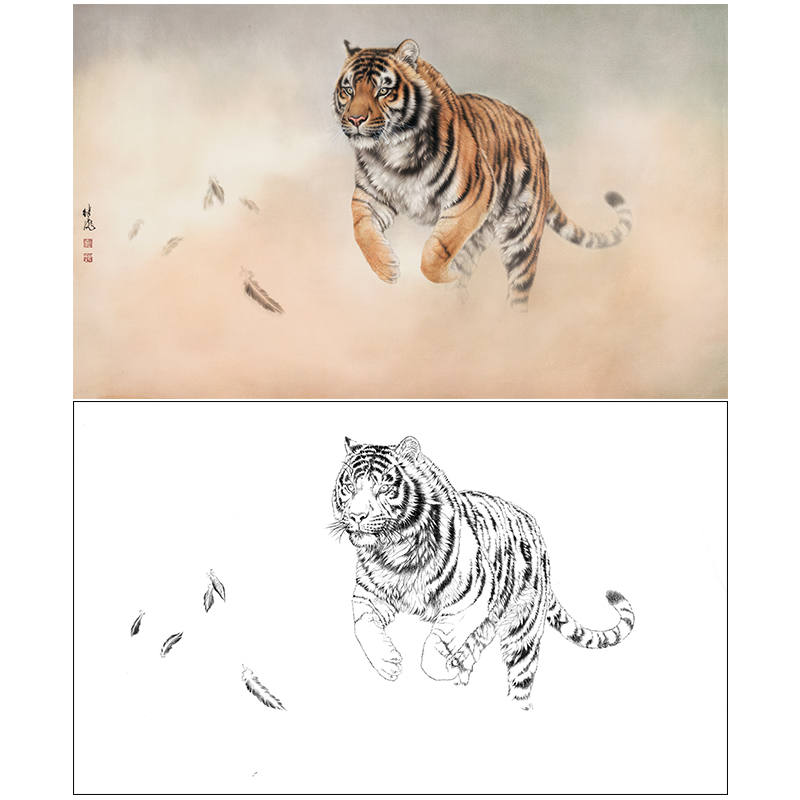 工笔老虎白描底稿刘继彪国画用宣纸临摹勾线起稿实物打印版A635