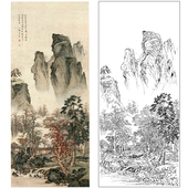 国画陈少梅工笔画白描底稿竖幅传统山水 打印稿SV04 山居幽赏图