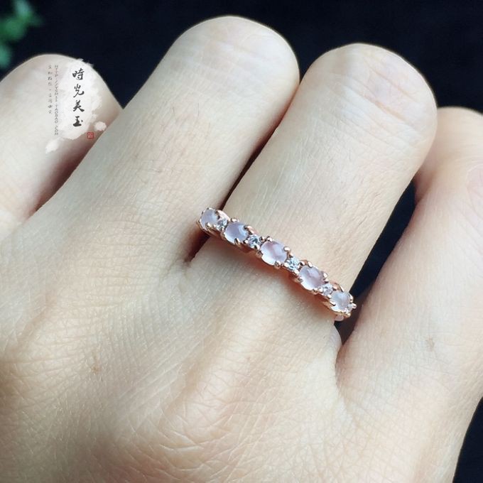 送证书银镶缅甸白冰种荧光天然a货翡翠玉石多蛋面排戒女活口戒指