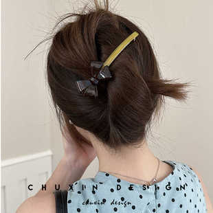 高级感顶夹蝴蝶结发夹女2024年新款醋酸后脑勺盘发一字弹簧夹发卡