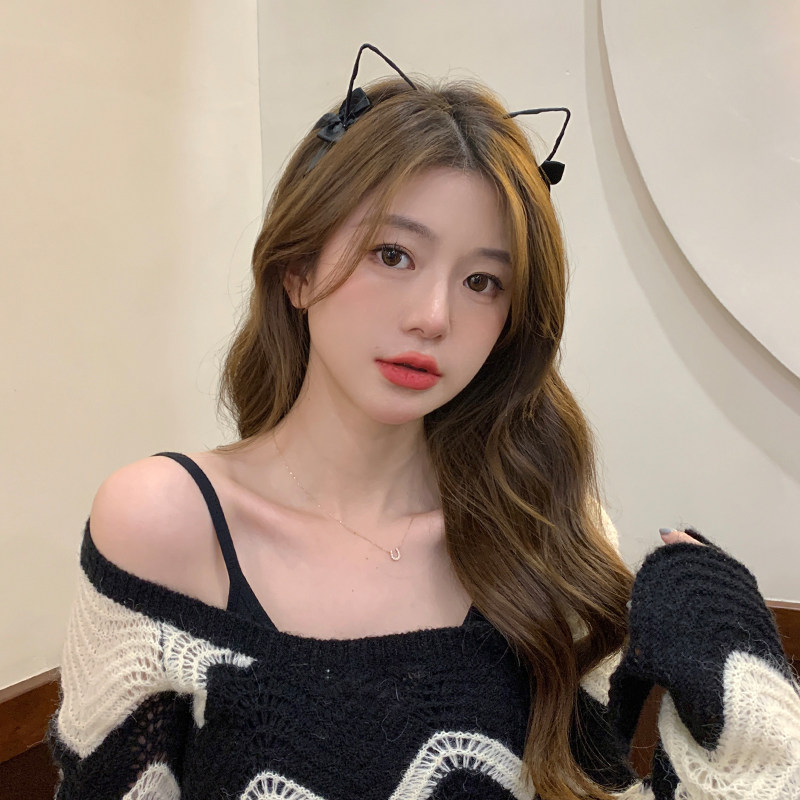 网红猫耳朵发箍甜美少女蝴蝶结压发外出面膜洗脸头箍发卡拍照头饰