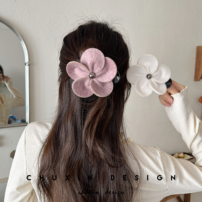 韩国进口复古花朵高级感发夹法式轻奢后脑勺大号鸭嘴夹一子夹头饰