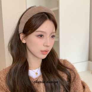 2023年冬季新款毛绒发箍女高颅顶宽边压发防滑头箍网红美拉德发饰
