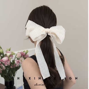 超仙白色蝴蝶结气质顶夹2024新款 网红甜美后脑勺束发弹簧夹发夹女