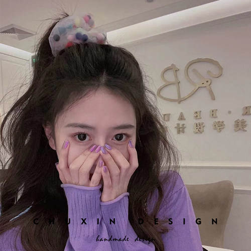 超仙法式风彩色球球网红少女发圈