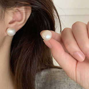 高级感轻奢宝洛克天然淡水珍珠耳钉纯银2024年爆款百搭耳环耳饰女