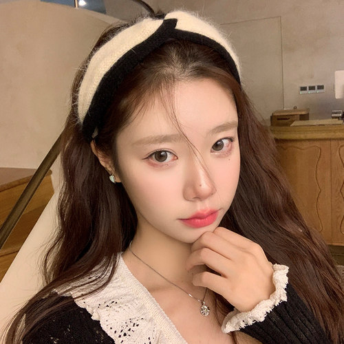 初心cx发箍兔毛日韩针织拼色头箍