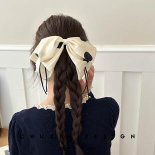 法式浪漫复古波点超大蝴蝶结发夹顶夹气质后脑勺一字夹弹簧夹头饰