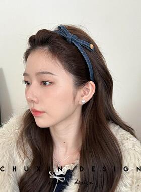 牛仔蓝蝴蝶结发箍带齿防滑韩国