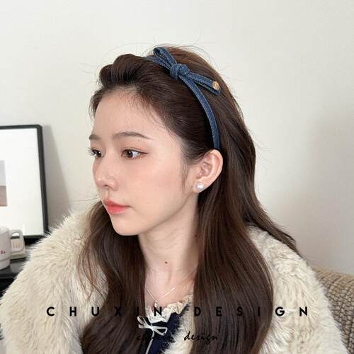 牛仔蓝蝴蝶结发箍带齿防滑韩国