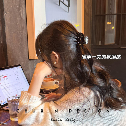 满天星超闪水钻抓夹高级感黑色气质半扎后脑勺发夹鲨鱼夹发夹头饰