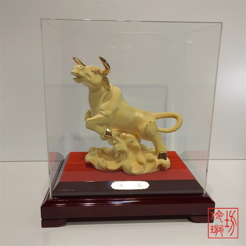 绒沙金黄金礼品商务送礼家居摆件鸿运金牛牛气冲天牛摆放金银桌面