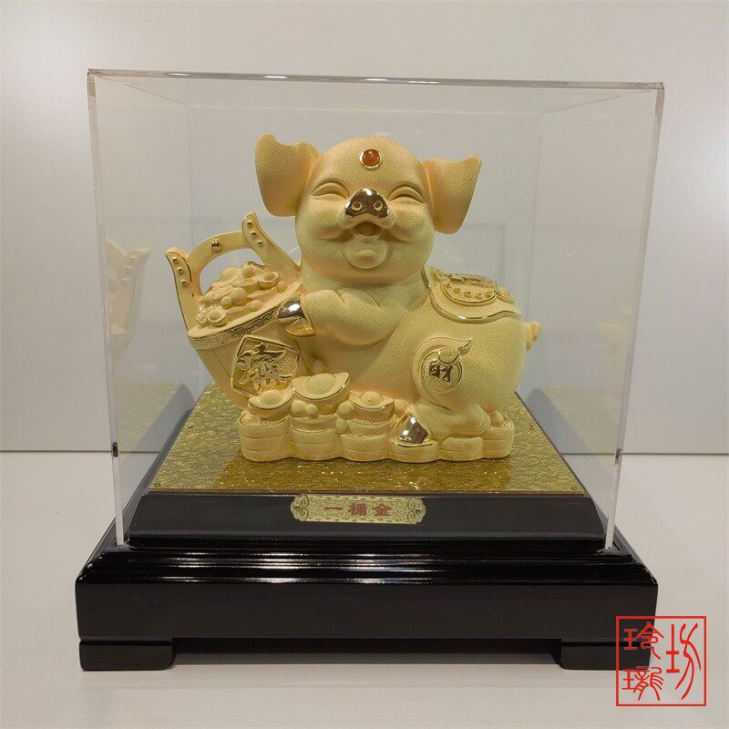 绒沙金黄金摆件聚财猪聚财金猪发财猪一桶金金猪摆放动物现代创意