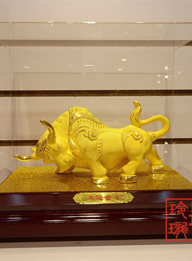 绒沙金黄金礼品家居摆件鸿运金牛 牛气冲天 牛摆放原创金银办公区