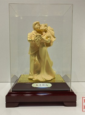 摆件婚庆礼品永结同心公仔绒沙金