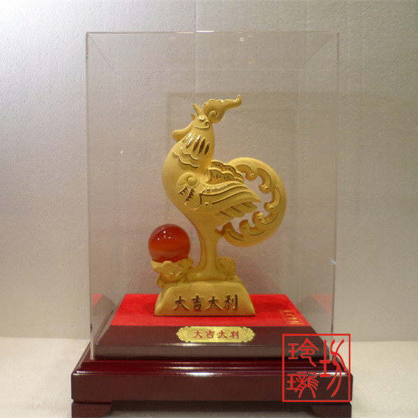 绒沙金礼品 黄金摆件 商务礼品 大吉大利 金鸡报喜 鸡年新品