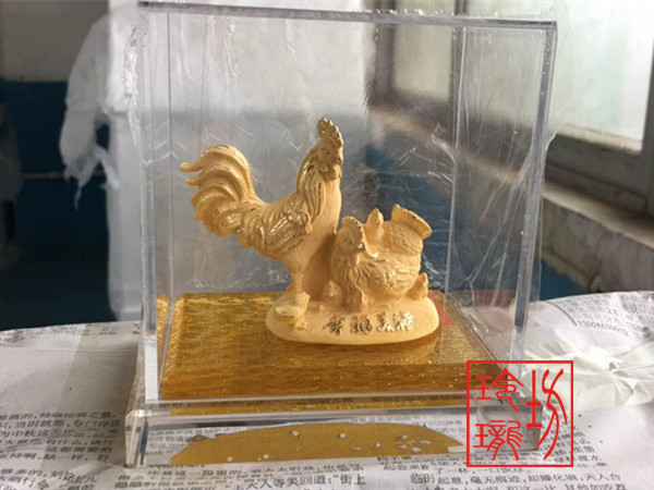绒沙金礼品 黄金摆件 商务礼品 大吉大利 金鸡送财 鸡年新品