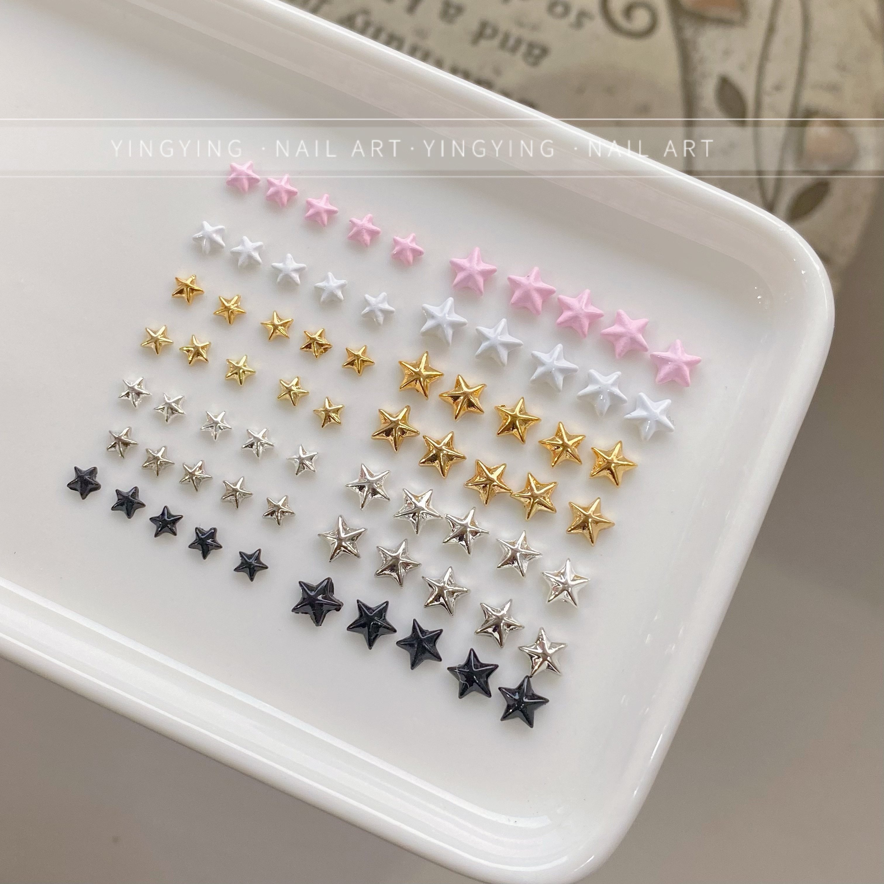 颖颖美甲迷你小号新品铆钉朋克风金属五角星饰品日系彩色简约装饰