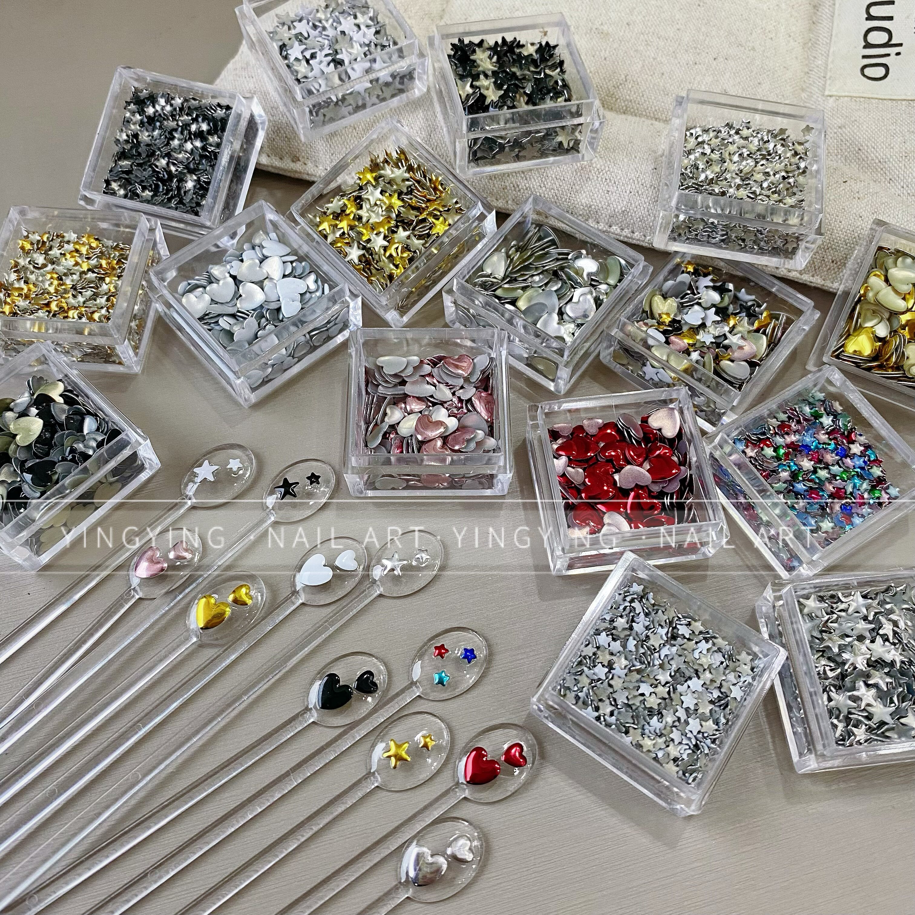 颖颖美甲新品韩系金属五角星爱心立体ins风指甲迷你铆钉网红饰品
