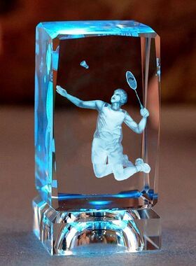 创意水晶内雕羽毛球可发光摆件送男生女生同学礼物校运会比赛奖品