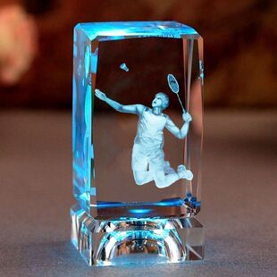创意水晶内雕羽毛球可发光摆件送男生女生同学礼物校运会比赛奖品