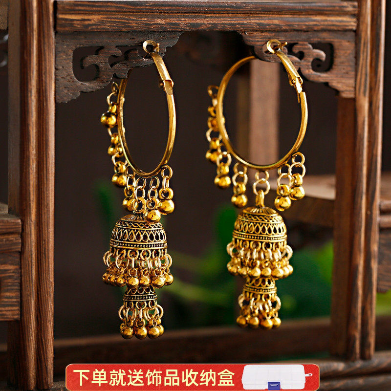 复古民族风宫廷港风波西米亚风格端庄典雅大圈铃铛耳环饰品女礼物