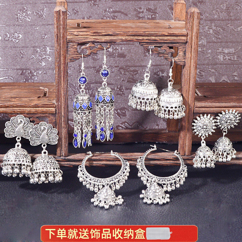 复古少数民族风耳环波西米亚镀金合金铃铛流苏气质尼泊尔饰品女