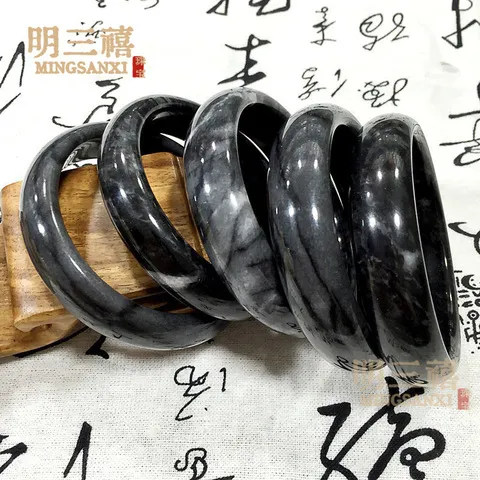 青花手镯会销玉镯玉镯礼品新款水墨丹青天然黑