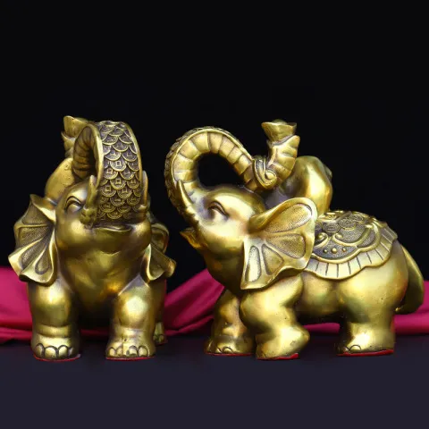 吸水工艺品大象驮黄铜象摆件葫芦驮如意象大象黄铜黄铜