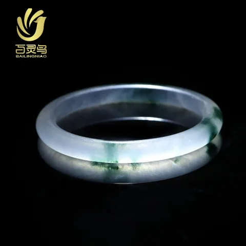 手镯飘绿飘花白底复古百搭玉镯子翡翠色手饰冰种细圆条女款