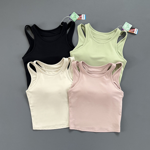 加长固定胸垫运动背心女 宽肩带高强度工字美背跑步内衣女 一体式