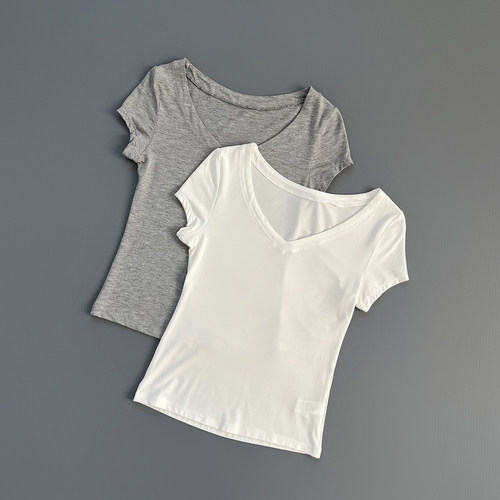 2025新款肯豆运动上衣女V领T恤修身显瘦速干短袖跑步健身瑜伽服