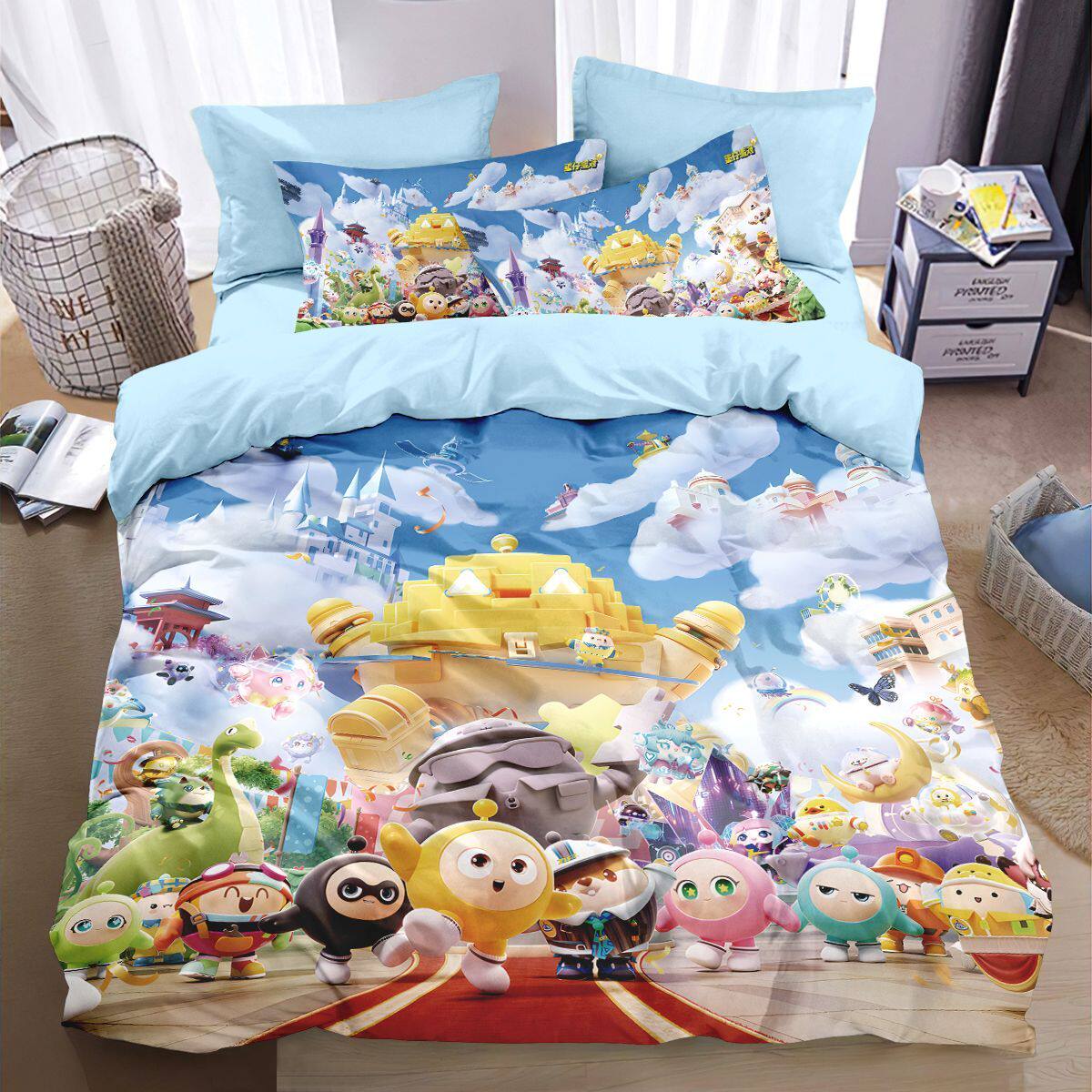 蛋仔派对全棉四件套卧室家居卡通可爱儿童床上用品床单床笠被套冬