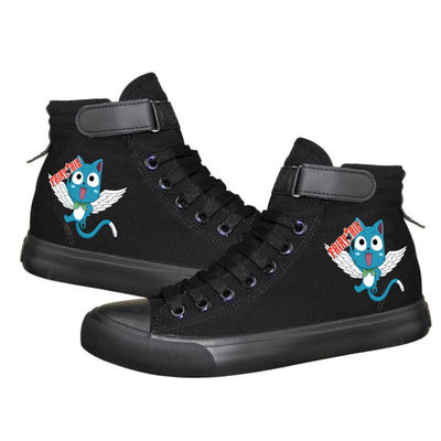 2024新品跨境fairy tail妖精尾巴高帮休闲鞋情侣鞋男女魔术贴帆布