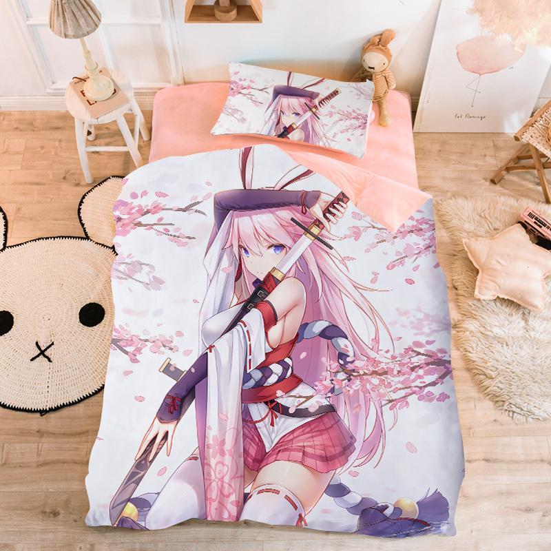 单人宿舍动漫崩坏四件套单人床八重樱被套二次床单德利莎三件套