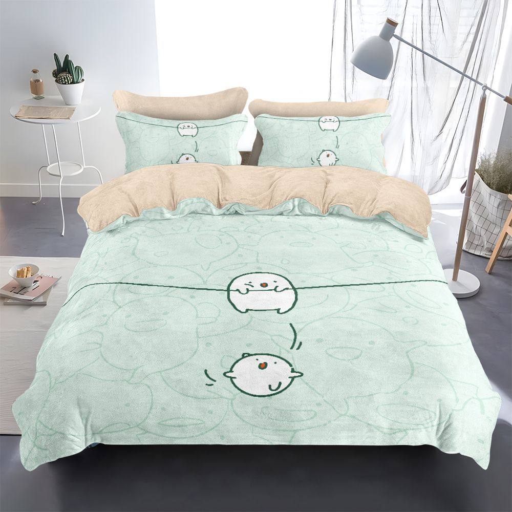 秋冬哇啦哇啦牛奶绒四件套卡通可爱出租屋家居家用床单床笠式被套